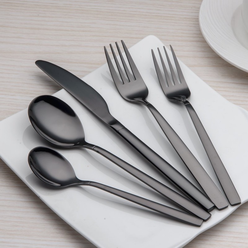 Berglander 24 Piece Titanium Black Plated Stainless Steel Cutlery Set,