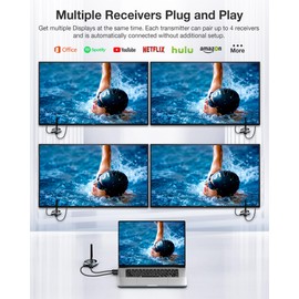 DARLYOR Wireless HDMI Transmitter and Receiver, 656FT/200M Range, 4K Decode 1080P@60Hz, Plug & Play for Multi-Room TV, Ultra-Low Lag, Support 8 RX, 5.8G/2.4G Extender for PC/Laptop/TV Box/Projector