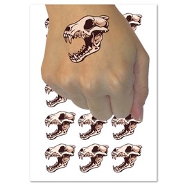 Gray Wolf Skull Temporary Tattoo Water Resistant Fake Body Art Set Collection - 15 2" Tattoos (1 Sheet)