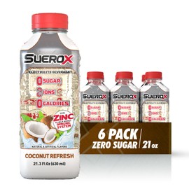 SueroX Sugar Free Sports Drink for Hydration and Recovery, Electrolyte Hydration Drink with 8 Ions, Zero Calorie Sports Drinks, Coconut Refresh, 21.3 Fl Oz, 6 Count