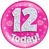 OAKTREE UK 633131 6" Jumbo Badge 12 Today Pink Holographic