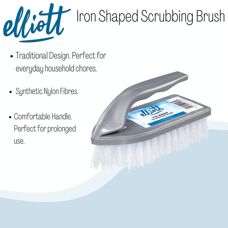 Elliott Iron Shaped Scrubbing Brush with Curved Grip Handle, Durable