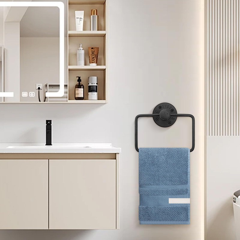 Jeasor 4-Pieces Industrial Pipe Bathroom Towel Ring Kit DIY Wall