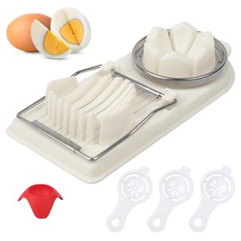 2 in 1 Egg Slicer Cutter Set, with 3 Separator and 1 Holder, Multifunctional Egg Slicer for Boiled Eggs, Boiled Egg Cutter Stainless Steel Line, Strawberry Slicer Also Use to Fruit Vegetable
