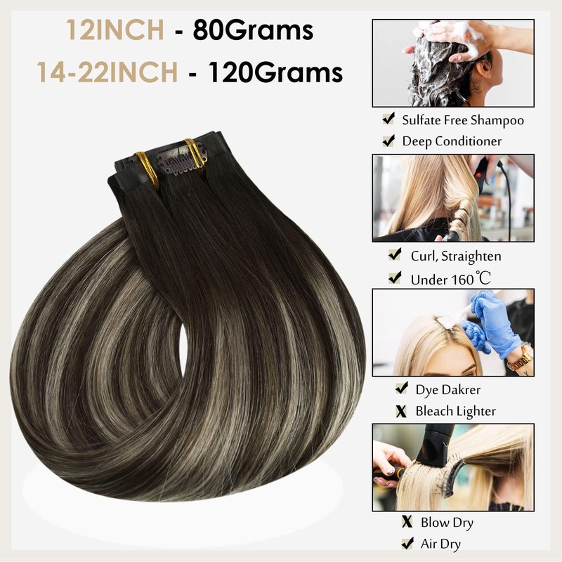 Full Shine Clip in Human Hair Extensions for Women 14inch