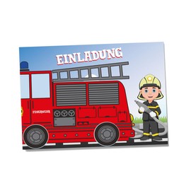 Invitation Cards for Children's Birthday Parties for Boys or Girls (Firefighters Fire Wagons, Pack of 12 in Card Set)