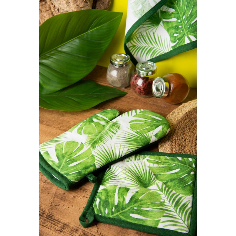 Excelsa Foliage Oven Glove, One Size, 100% Cotton Lining, Polyester