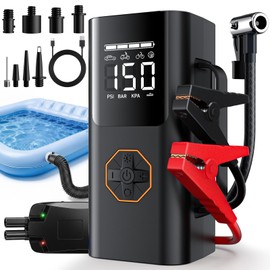 Lehwey Portable Jump Starter with Air Compressor - 12V Car Battery Jumper Starter Box 5500A (All Gas/12L Diesel) 9-in-1 with Air Blower, 150PSI Tire Inflator, 3-Mode Emergency Flashlight, LCD Display