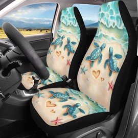 Talayituse Beach Turtle Starfish Heart Print Car Seat Covers Full Set Universal Fit Washable Car Front Seat Protector Saddle Blanket Auto Interior Decoration Accessories, Set of 2