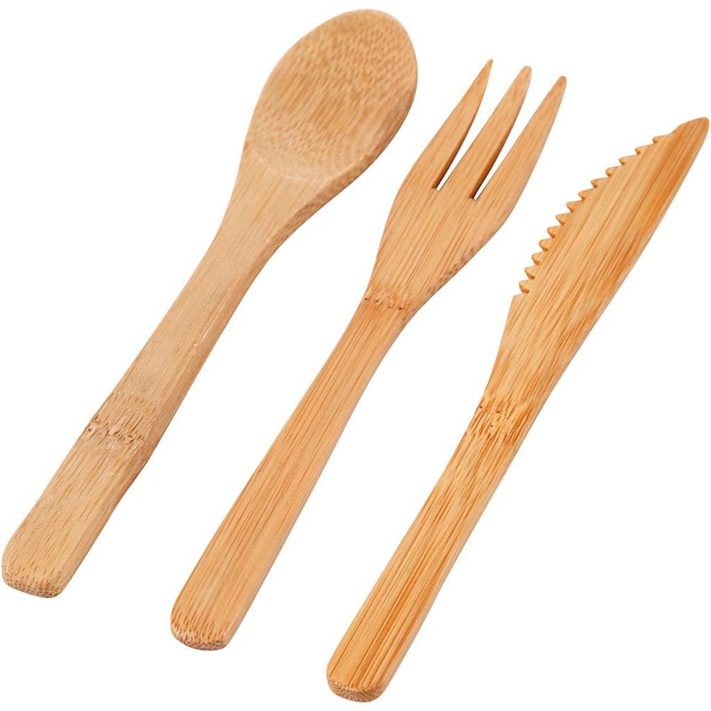 Creativ Company Bambus-Besteck-Set 3tlg. Bambuslöffel Bambusgabel Bambusmesser wie Holzbesteck