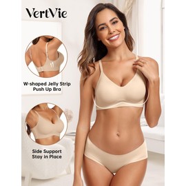 Vertvie Womens Seamless Bra No Underwire Comfort Push Up Bras Buttery Soft Wireless Bralette Full Coverage Sport Everyday Bra(Sand Color,L)