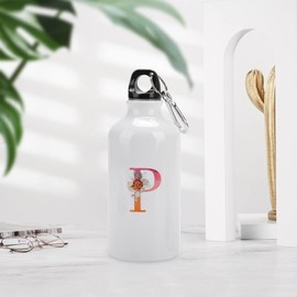 VEHFA Watercolor Floral Alphabet Initial Letters Decor Funny Aluminum Sports Water Bottle Monogram Initial Letter P with Flowers Insulated Sports Water Bottle with Carabiner Clip, 14 OZ