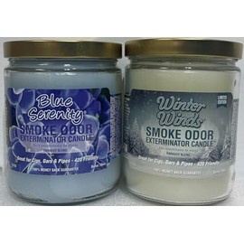Smoke Odor Exterminator 13 oz Jar Candle, Blue Serenity, Set of 2 Candles. Includes Blue Serenity and Winter Winds.