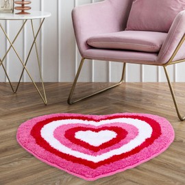 JarThenaAMCS Valentine's Day Bath Rug Red Pink Heart Shape Tufted Bath Mat Non Slip Shower Rugs Front Door Mat Carpet Floor Rug for Home Kitchen Living Room Bedroom Bathroom Decor
