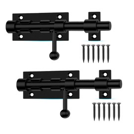 4.9 inch Heavy Duty Sliding Gate Latch Bolt Door Lock with Padlock Hole,for Fence, Yard Doors, Garages, Bedrooms, Cupboards and Window (2 Pack, Black)