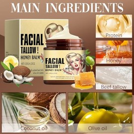 Bálsamo de Sebo de Res Batido Y Miel, Crema Facial con Acabado de Pasto de Vacas Alimentadas con Pasto, Humectante de Sebo, Crema de Miel de Sebo Pura para Rostro Y Cuerpo (2 Piezas)