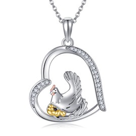 AXOMY Chicken Necklace 925 Sterling Silver Hen with Eggs Chicken Pendant Jewelry for Women Gifts