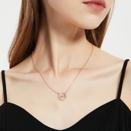 LAVUMO Women's Necklace 925 Silver Double Heart Rose Flower Chain Women's Birthstone Necklaces Mother's Day Birthday Valentine's Day Christmas Jewellery Gifts Women Mum Girlfriend (RG-04), Cubic