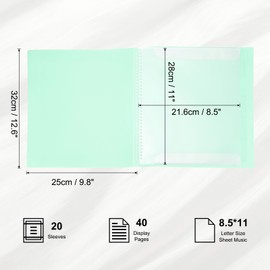 MECCANIXITY Sheet Music Folder Display 20 Sleeves 40 Pages Spiral Binder Organizer, Letter Size 8.5 x 11 Paper A4 Documents Storage Holder Bag (Light Green Sticker)