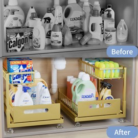 Under Sink Organizer Storage 2-Tier Premium Metal Pull-Out Racks, Height Adjustable, Easy Installation | Kitchen & Bathroom Organizers Pack of 1