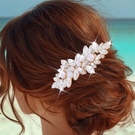 Atigy Crystal Wedding Hair Comb Silver Pearl Hair Piece Bridal Hair Accessories for Women