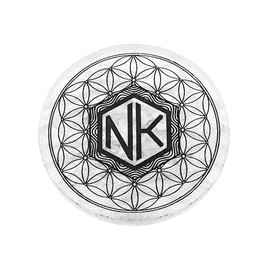 NKlaus Selenite Charging Plate Diameter 12 cm - Flower of Life Black Engraving, Spiritual Base for Charging Crystals, Jewellery & Healing Stones