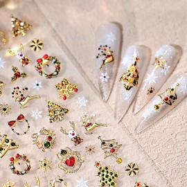 Unikato Nail Seal, Christmas Nail Sticker, Nail Art, 2 Sheets, Gold, Christmas Tree, Snowflake Sticker, 3D Dimensional, Just Stick, Manicure Reel, Winter Nail, Cute