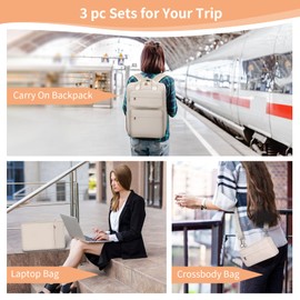 BERTASCHE Travel Backpack for Women with 15.6 inch Laptop Sleeve, 35L Carry On Backpack Flight Approved, Personal Item Travel Bag for Work Business Trip Weekender Expandable Casual Daypack, Beige