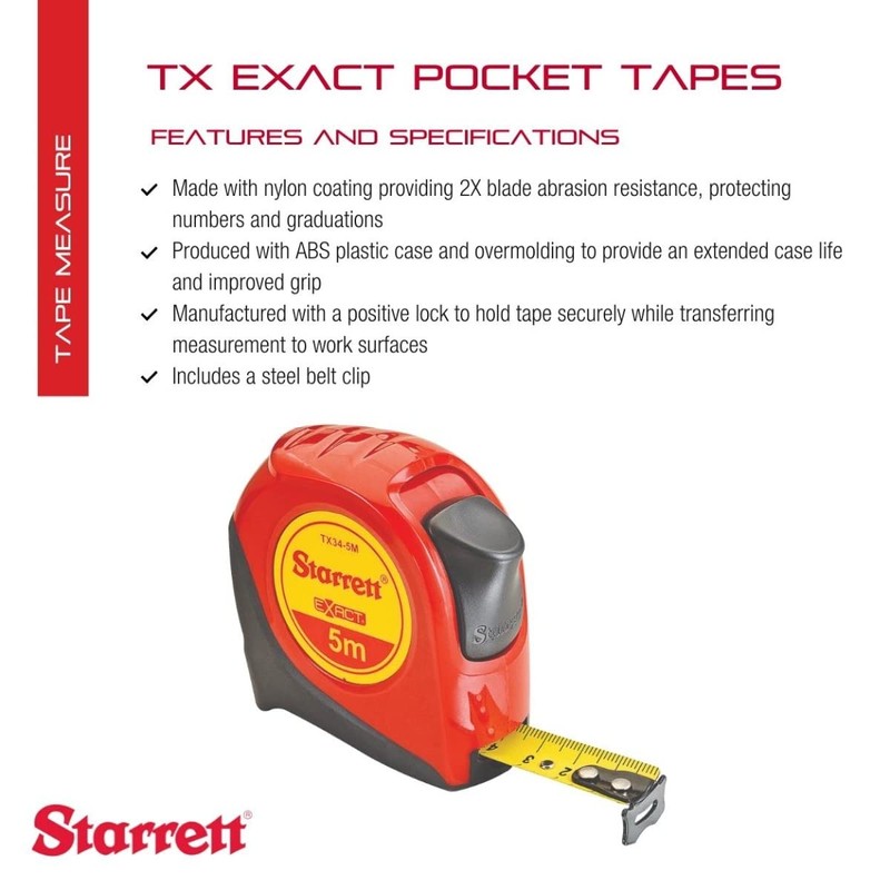 Starrett Exact Retractable Metric Pocket Tape Measure with Nylon Coating,