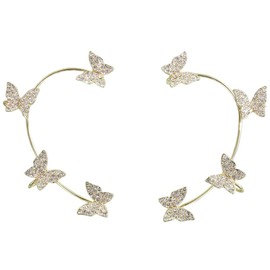Wiwpar 2PCS Butterfly Ear Cuffs Climber Jewelry Earrings for Women Teen Girls Rhinestone Non Pierced Right Left Ear Clips Wrap Around Fairy Elegant Shiny Earrings（gold）
