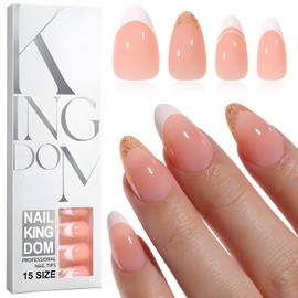 LoveHome 150pc French Tips Press on Nails Short Almond Fake Nails with Glue Tab, Nude Short Nails Press on Nail Almond Glue on Nails Glitter French Acrylic Nail Artificial Fingernail for Women Girls