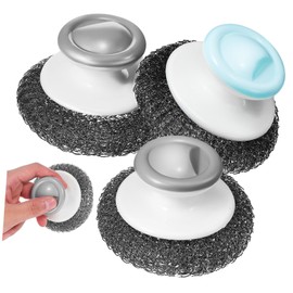 PACKOVE 3Pcs Stainless Steel Scrubbers Compact Cleaning Brushes for Dishes Versatile Use Bowls Durable Kitchen Supplies Space Saving Design Lightweight and Reliable Tools