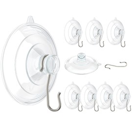 VIS'V Suction Cup Hooks, Large Clear Suction Cups with Metal Hooks 2.5 Inches Removable Suction Cups for Window Glass Door Kitchen Bathroom Shower Wall - 10 Pcs