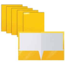 2 Pocket Glossy Laminated Yellow Paper Folders, Letter Size, 25-Pack, Yellow Paper Portfolios by Better Office Products, Box of 25 Yellow Folders