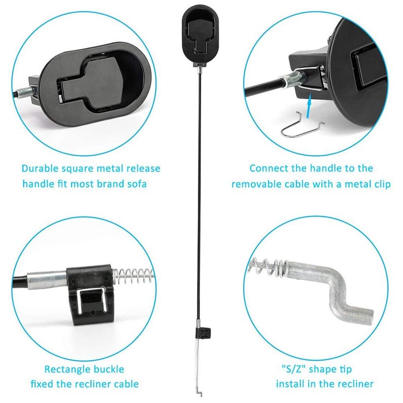 ttmagic 2Pcs Metal Recliner Handle Replacement Parts with Cable, Universal