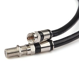 GTOTd Coaxial Cable Short (1.5 Feet) with RG6 Coax Cable Connector (and F-Type Cable Extension Adapter) Black Coax Satellite TV 75 Ohm Cable