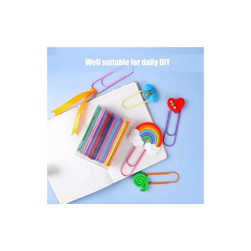 Clips de papel grandes, 50 clips de papel gigantes, multicolores,