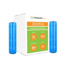 Blue Stretch Wrap for moving, 4 Pack of 15 Inch x 1000 Feet, 80 Gauge blue wrap, High Cling moving stretch wrap, Cast Hand Stretch Film moving wrap rolls, Strong Plastic Wrap for Moving furniture