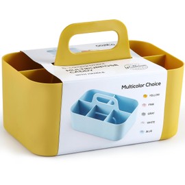 Multiuse Caddy Organizer w/ Handle - Stackable Plastic Tote Bin - Art Craft Supplies, Office, Desk, Stationery Pen Holder, Kitchen, Utensil, Makeup, Bathroom, Shower, Cleaning, Dorm Organizer - Yellow