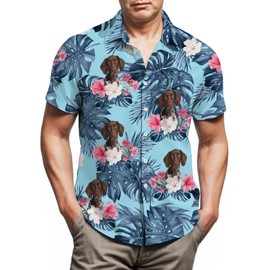 German Shorthaired Pointer Hawaiian Shirts for Men,Button Down Beach Casual Shirtss Blue