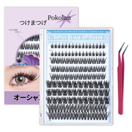 Pokolan False Eyelashes, Upper Eyelashes, Partial False, Natural Butt, Transparent Band, Soft Core, Natural, Black, 144 Bundles, Large Capacity, C Curl