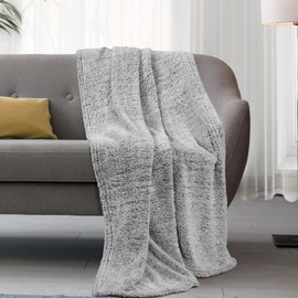 DecorX Throw Blanket Grey Flannel Fleece - Soft Fur Feel - Gray & White Contrast - 50x60 inches