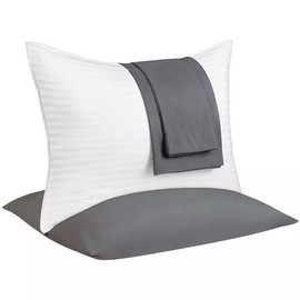 Luminuxe Set of 2 Cooling Down Alternative Gel Fiber Bed Pillows with 100% Cotton Cover, Pillow Cases Included. Standard Size - Gray