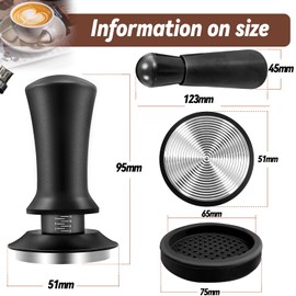 Coffee Tamper 51mm, Espresso Coffee Tamper Pressure Regulator, Tamper Set Including WDT Tool and Tamping Pad, 304 Stainless Steel Coffee Tamper with Scale Adjustment