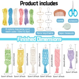 INFUNLY 6 Set Macrame Keychain Kit Mix Color DIY Mini Boho Keychains Kits Bag Charms Macrame Keychain Bracelet with Tassels for Car Key Purse Phone Instruction Included