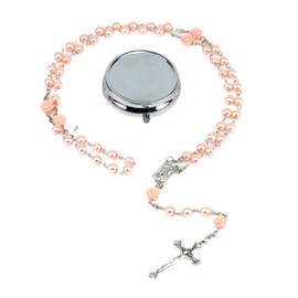 Rosariene Pearls Catholic - Confirmation Gifts for Teenage Girls, Silver Simple Style Metal Gift Box, White Imitation Pearl Rosary, Plastic