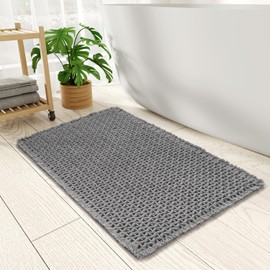 PADOOR Checkered Bath Mat Super Absorbent Non Slip Bath Mats for Bathroom Floor 3D Woven Quick Dry Bathroom Mat Machine Washable Bathroom Rugs Beside Tub, 20" x 32", Dark Grey