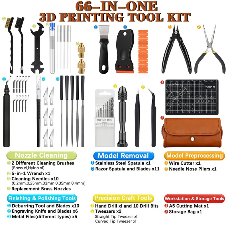 66Pcs 3D Printer Tools Kit with Storage Case, All-in-One Accessories