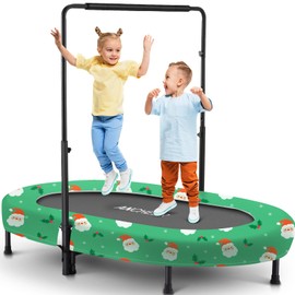 ANCHEER Foldable Trampoline, Mini Rebounder Trampoline with Adjustable Handle, Exercise Trampoline for Indoor/Garden/Workout Cardio, Parent-Child Twins Trampoline Max Load 220lbs (Green Santa)
