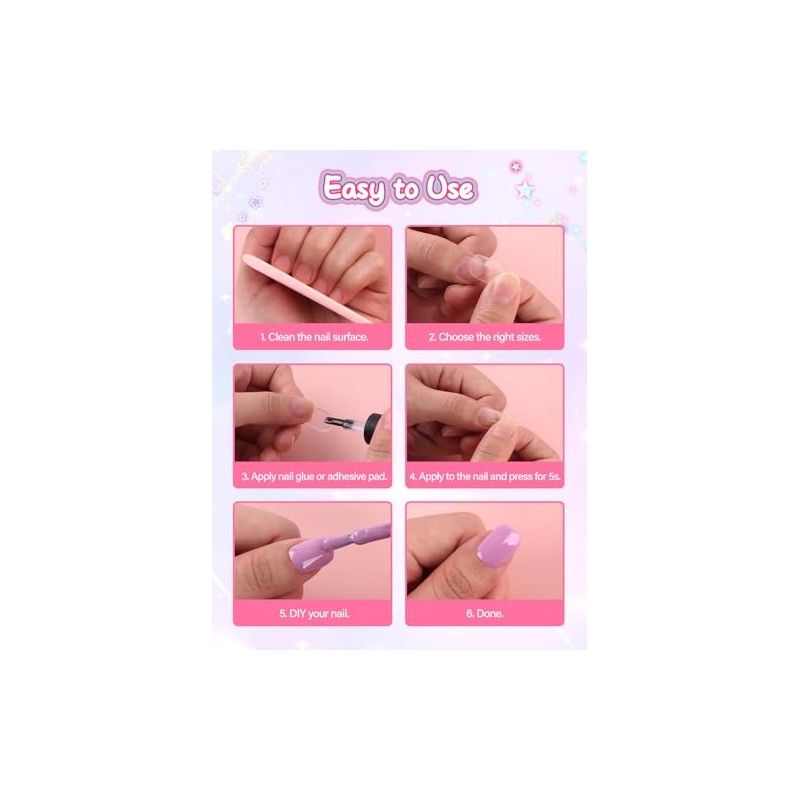 EBANKU 240 uñas postizas para niños, cortas y transparentes, para